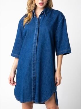 Quarter Sleeve Denim Shirt Dress